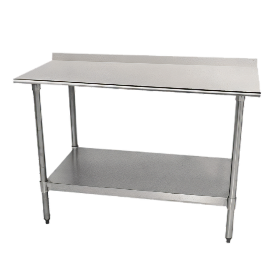 Product image #1 for Advance Tabco Special Value Series 24-Inch x 24-Inch 18-Gauge 430 Stainless Steel Work Table with Backsplash and Undershelf