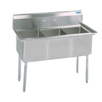 Thumbnail image #1 for BK Resources BKS-3-15-14S 50-Inch Three-Compartment No-Drainboard Stainless Steel Sink with 9-Inch Backsplash and Stainless Steel Legs