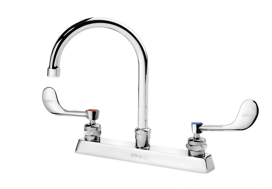 Product image #1 for Krowne Royal Series 8-Inch Deck Mount Manual Faucet with 6-Inch Gooseneck Spout, Wristblade Handles, and 1.5 GPM Aerator