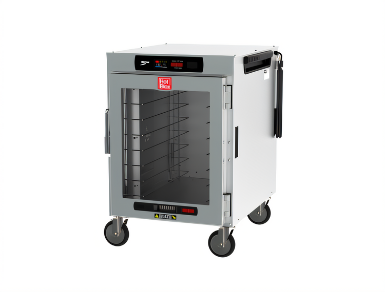 Product image #1 for Metro HotBlox™ Wide 8-Pan Half-Height Mobile Pass-Thru Insulated Holding Cabinet, Digital Touchscreen, Clear Front Door / Solid Rear Door, 120V