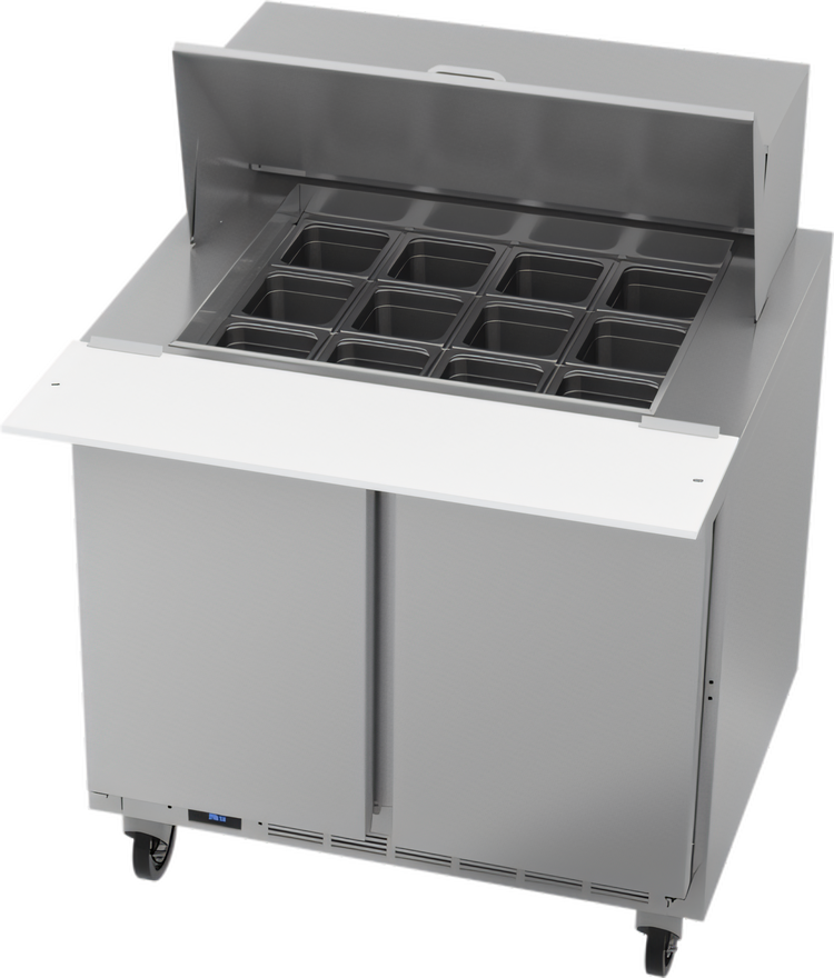 Product image #1 for Beverage Air Two-Section Mega Top Refrigerated Prep Table, 36-Inch Wide, 12-Pan Top