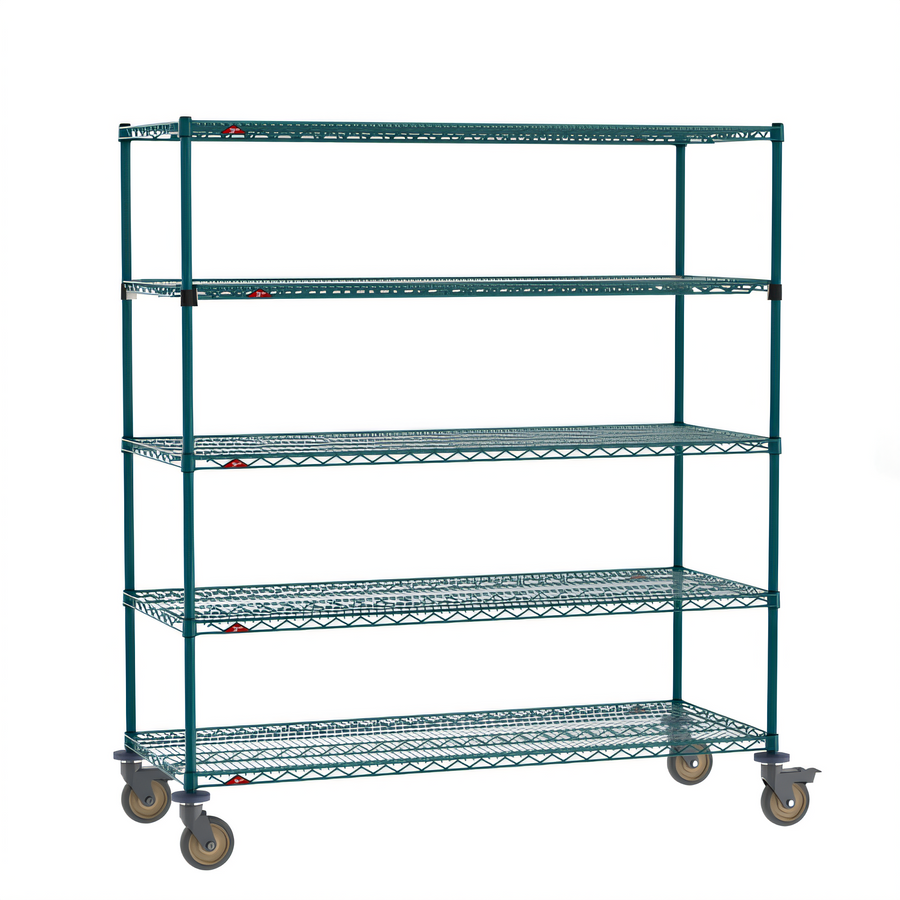 Product image #1 for Super Erecta 5-Tier Wire Stem Caster Cart, 60" W x 24" D x 68" H, Metroseal 3 Green Epoxy Finish