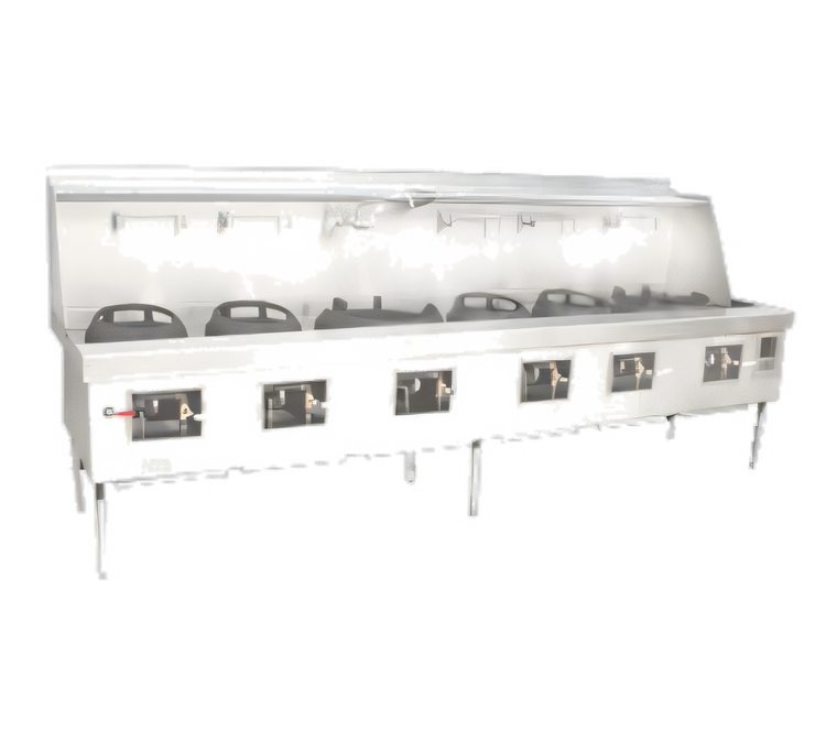 Product image #1 for York 6-Chamber Gas Wok Range with Water-Cooled Top and Chinese Swing Faucets