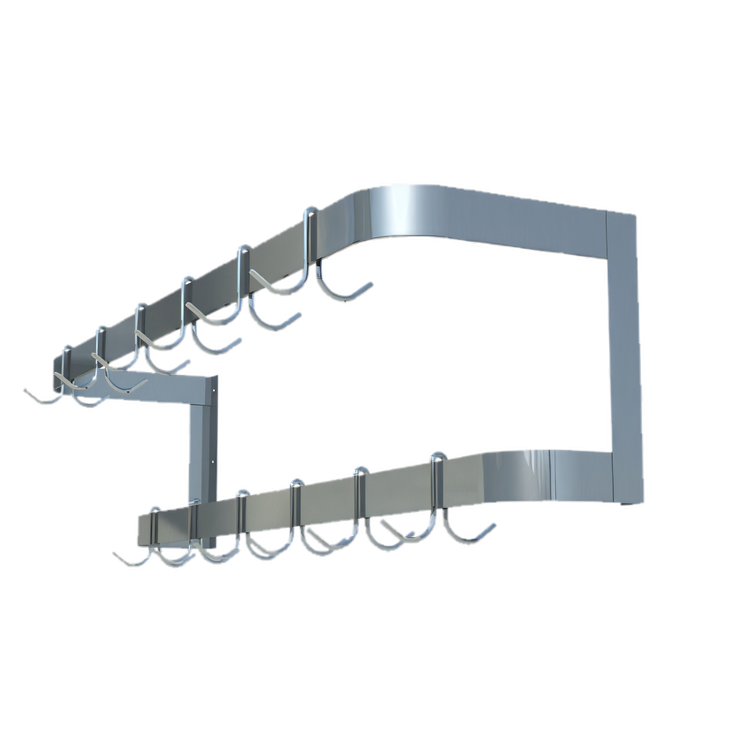 Product image #1 for 96 Inch Wide Wall-Mounted Double Bar Stainless Steel Commercial Pot Rack with 18 Double Hooks