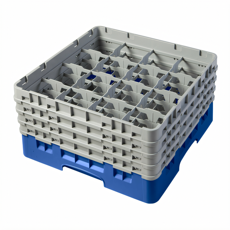 Product image #2 for Cambro Camrack Full Size 16-Compartment Blue Glass Rack with 4 Soft Gray Extenders