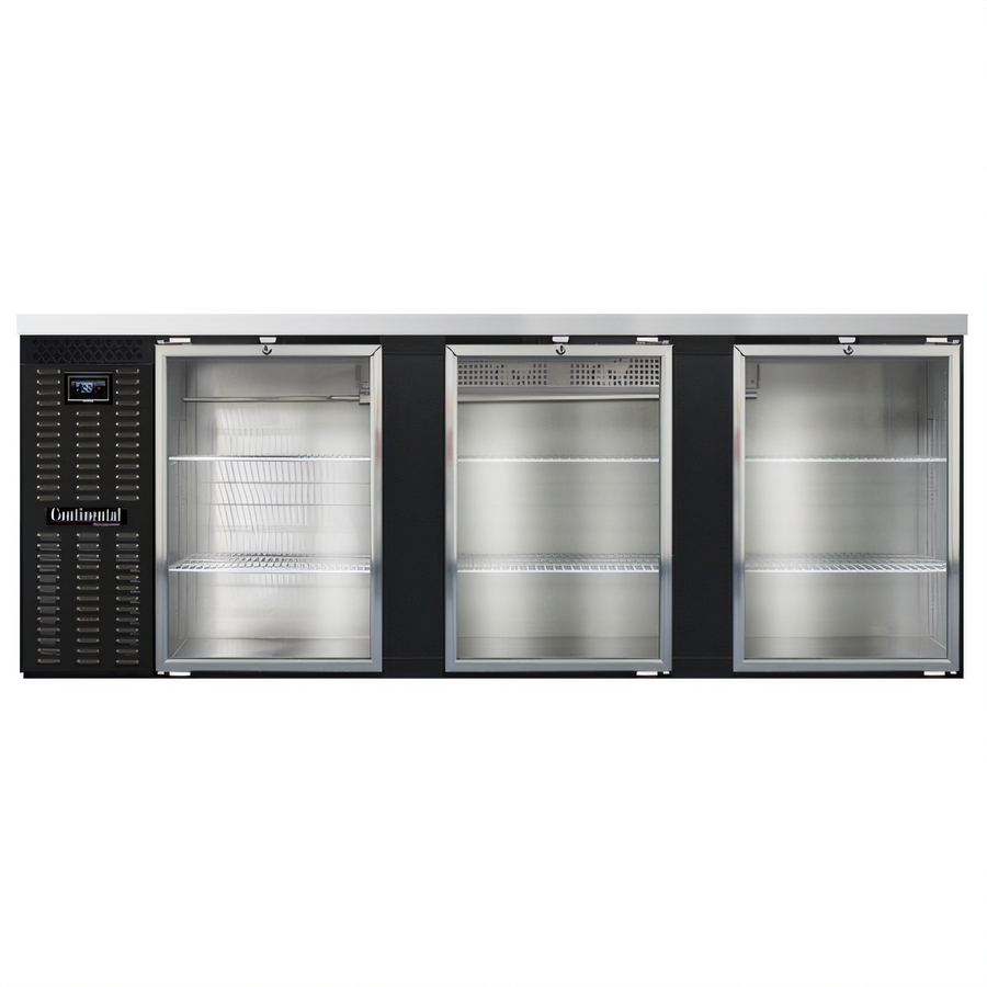 Product image #1 for Continental Refrigerator BB90NGD 90" Black Enamel Triple Glass Door Back Bar Cooler