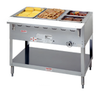 Thumbnail image #1 for Duke Manufacturing Aerohot WB303 44-3/8 Inch Gas Wet Bath Steam Table, 3-Pan, Stainless Steel, Open Base with Undershelf