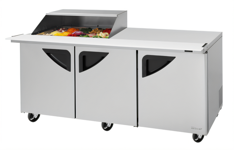 Product image #1 for Turbo Air Super Deluxe 72-5/8 Inch 3-Section Sandwich/Salad Mega Prep & Work Station with Slide-Back Lid, 15-Pan Capacity