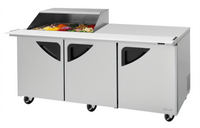 Turbo Air Super Deluxe 72-5/8 Inch 3-Section Sandwich/Salad Mega Prep & Work Station with Slide-Back Lid, 15-Pan Capacity