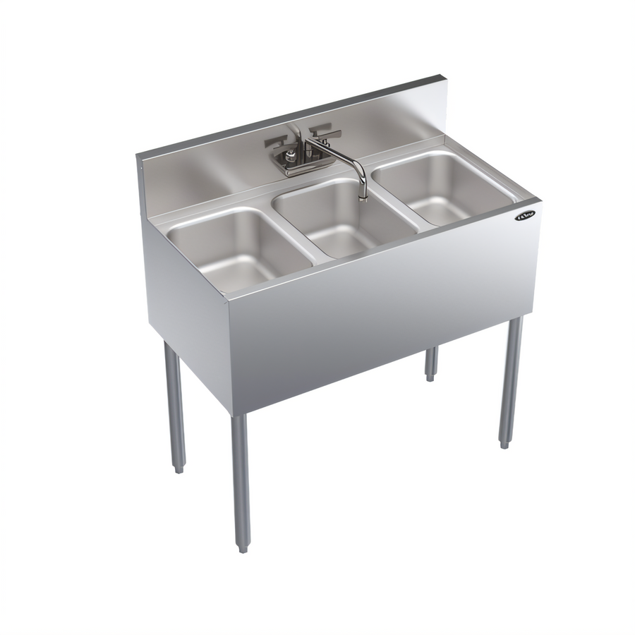 Product image #1 for Krowne Royal Series 36-Inch Three-Compartment Underbar Sink Unit with Swing Spout Faucet