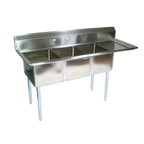 Thumbnail image #1 for John Boos E3S8-15-14R15-X 3-Compartment Stainless Steel Sink with Right-Hand Drainboard, 18-Gauge Top, 62-1/2" W