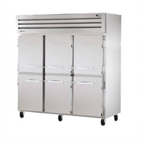 True SPEC SERIES Three-Section Reach-In Freezer with 6 Half Stainless Steel Doors, -10°F, Top-Mounted Self-Contained Refrigeration