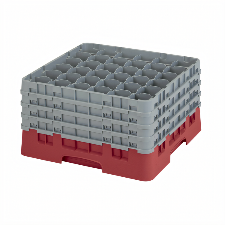 Product image #2 for Cambro Camrack® Full-Size 36-Compartment Low-Profile Glass Rack with 4 Soft Gray Extenders, Cranberry