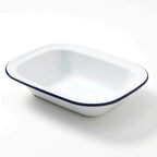 Thumbnail image #1 for American Metalcraft EWB10 Oblong Enamel-Coated Steel Serving Bowl, 32 oz., White with Blue Rim Case of 24