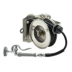 Thumbnail image #1 for T&S Brass B-7102-01M-STB Open Stainless Steel Retractable Hose Reel, Table-Leg Mounted, 12-Ft Hose with 1.15 GPM Spray Valve