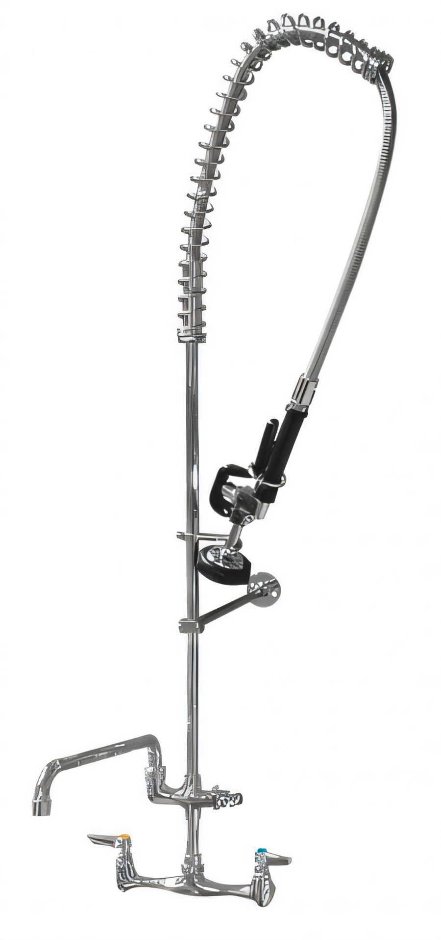 Product image #1 for Omcan USA Pre-Rinse Assembly with Add-On Faucet, Wall Mount, 8-Inch Centers, 20-Inch Riser, 44-Inch Flexible Hose, 12-1/2-Inch Swing Spout