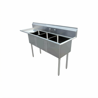 3-Compartment Pot Sink with Left Drainboard, 18 x 18 x 11 Inch Bowls, 304 Stainless Steel