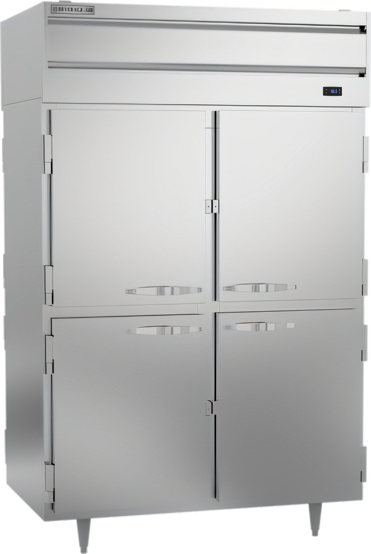 Product image #1 for Beverage-Air P-Series Two-Section Pass-Thru Reach-In Refrigerator with 8 Solid Half Doors, 48.33 Cu. Ft., Top-Mounted Self-Contained Refrigeration