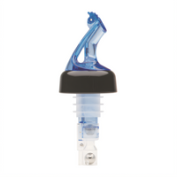 Bar Maid BMP-5100B 1 Oz Blue Plastic Liquor Pourer with Black Collar and Flip Top, 12/Pack