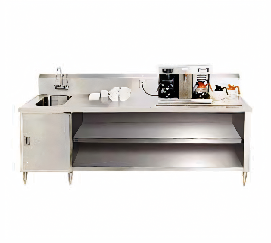 Product image #1 for Advance Tabco 108-Inch Beverage Table with Left Sink, Urn Trough, and Enclosed Stainless Steel Base