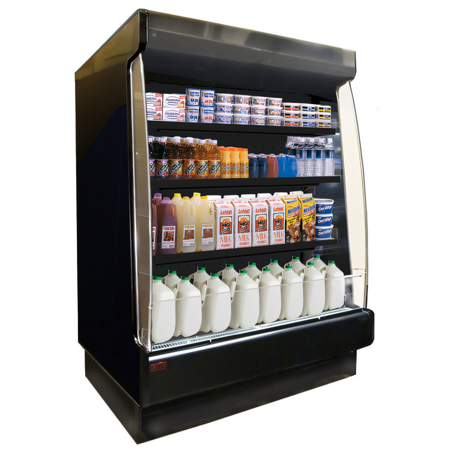 Product image #1 for Howard-McCray Low-Base Multi-Purpose Remote Open-Air Merchandiser, 51W x 34.5D x 60H, Black, 3-Tier Lit Shelves