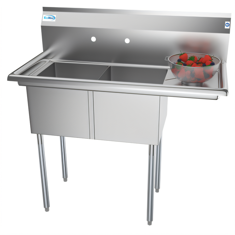 Product image #1 for KoolMore 43-Inch Two-Compartment Stainless Steel Commercial Sink with Right-Hand Drainboard and Backsplash