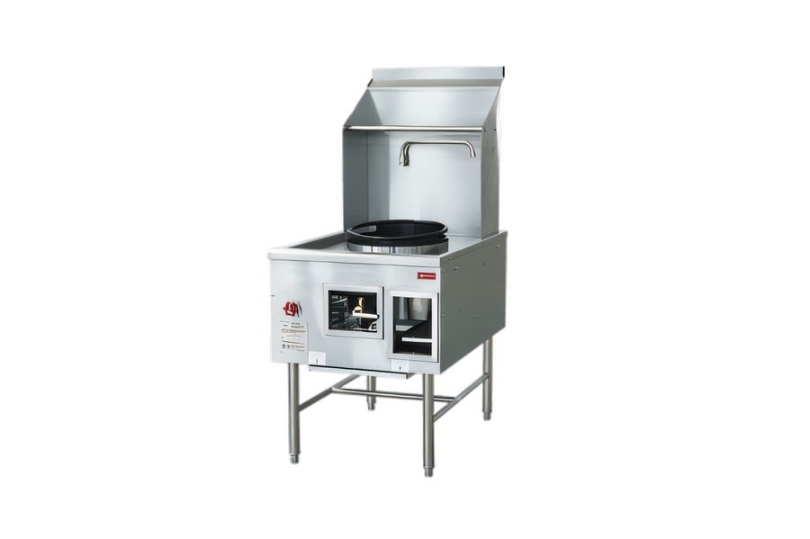 Product image #1 for Omcan USA Single Chamber Natural Gas Wok Range with 16-Inch Ring, Faucet, Backsplash & Pipe Rack, 125,000 BTU