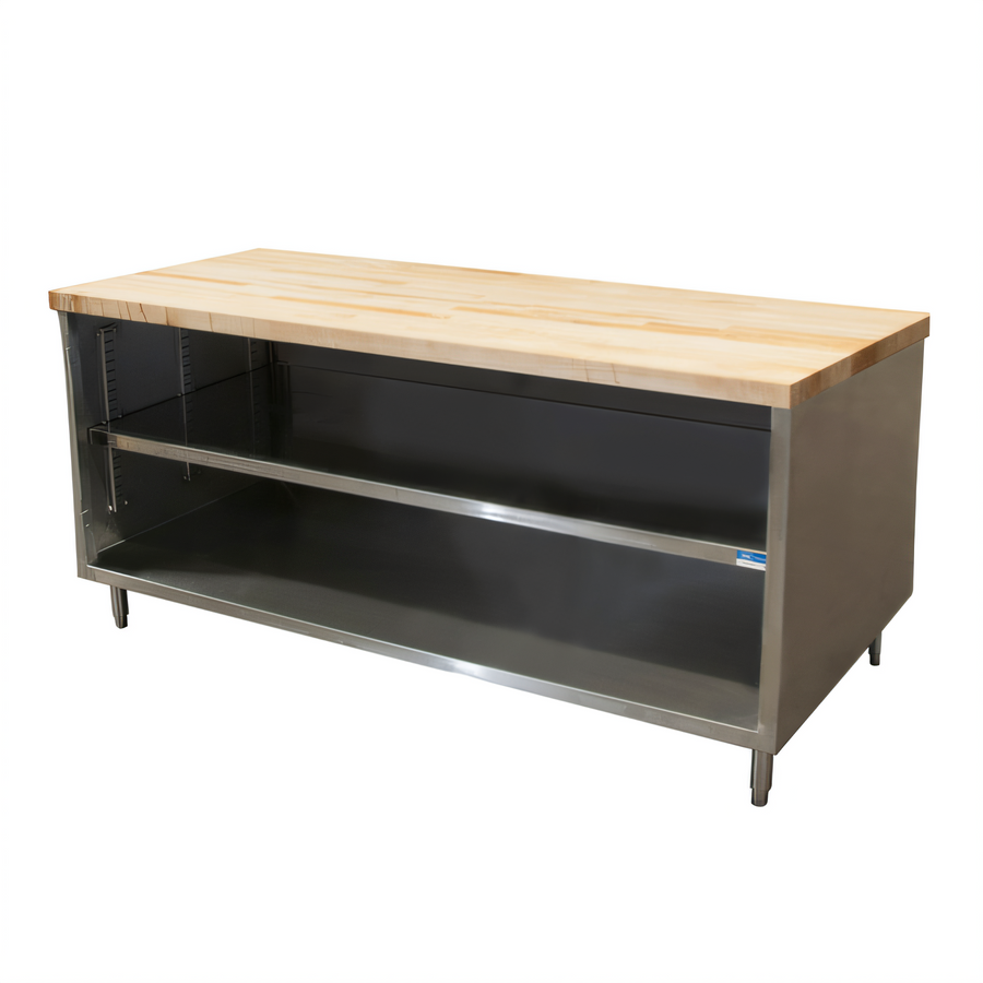Product image #1 for 72-Inch x 36-Inch Hard Maple Top Chef Table with Stainless Steel Open Front Cabinet Base