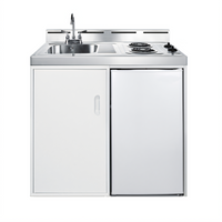 Summit Commercial 39-Inch All-In-One Kitchenette with Stainless Steel Top, Sink & Faucet, 2-Burner Electric Coil Cooktop, Refrigerator-Freezer, and Storage Cabinet