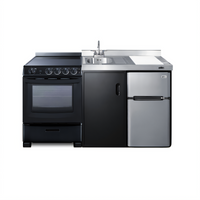 Summit Appliance 63 Inch All-In-One Kitchenette with Smooth-Top Electric Range, Refrigerator-Freezer, Sink, and Storage Cabinet