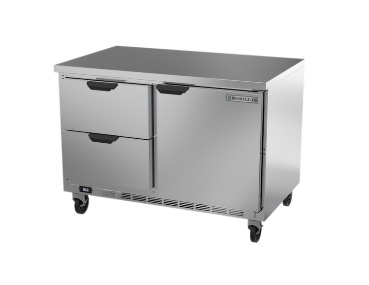 Product image #1 for Beverage-Air 48-Inch Two-Section Worktop Refrigerator with 2 Drawers and 1 Door, Flat Top