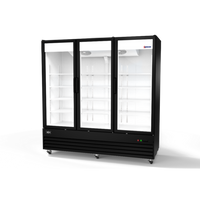 Omcan USA Three-Section Reach-In Glass Door Merchandiser Refrigerator, 59.5 Cu. Ft., Bottom Mount Self-Contained, Stainless Steel/Black