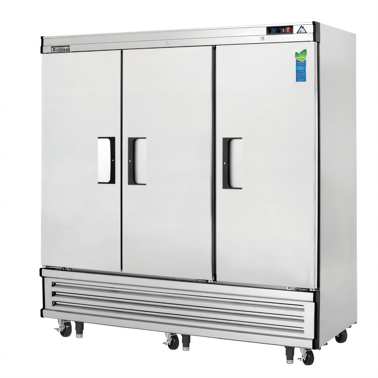 Product image #1 for Everest Refrigeration Three-Section Reach-In Refrigerator, 71 Cu. Ft., 74-3/4 Inches Wide, Bottom-Mounted Self-Contained, Solid Doors