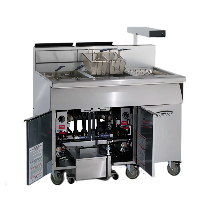 Product image #1 for Imperial IFSCB275C Gas Floor Model Side Car Fryer Filter System with 2 Fryers, 75 lb. Capacity Each, Computer Controls
