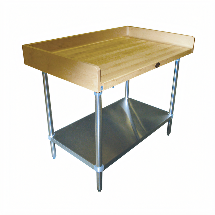Product image #1 for Advance Tabco 72 Inch x 36 Inch Wood Top Bakers' Table with 4 Inch Splash and Galvanized Undershelf