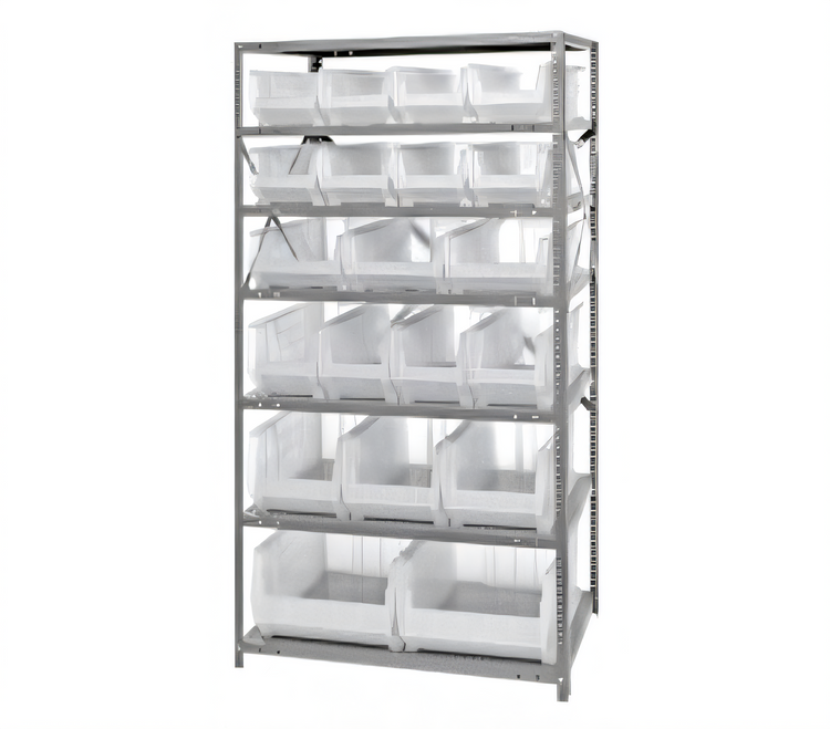 Product image #1 for Quantum Heavy-Duty Stationary Wire Shelving Unit with Clear Bins, 24 x 36 x 75 Inches