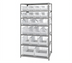 Thumbnail image #1 for Quantum Heavy-Duty Stationary Wire Shelving Unit with Clear Bins, 24 x 36 x 75 Inches