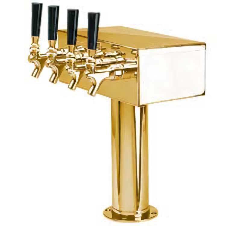 Product image #1 for Micro Matic T-Style Air-Cooled Countertop Draft Beer Tower with 4 Brass Faucets, PVD Brass Finish