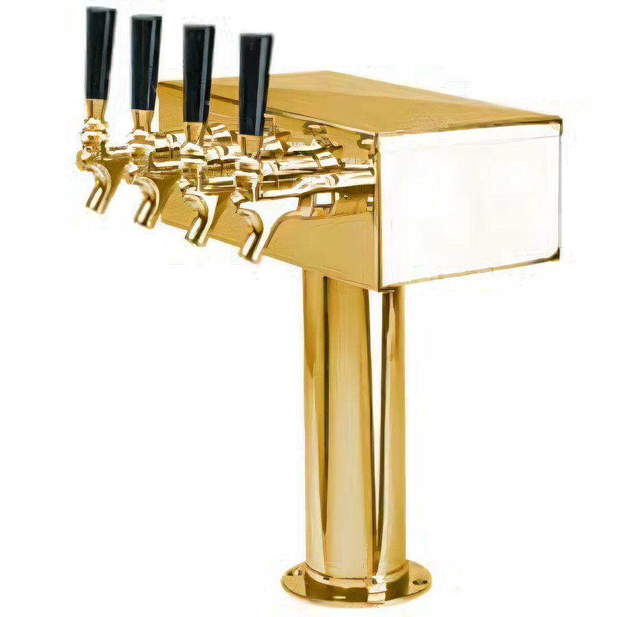 Product image #1 for Micro Matic T-Style Air-Cooled Countertop Draft Beer Tower with 4 Brass Faucets, PVD Brass Finish