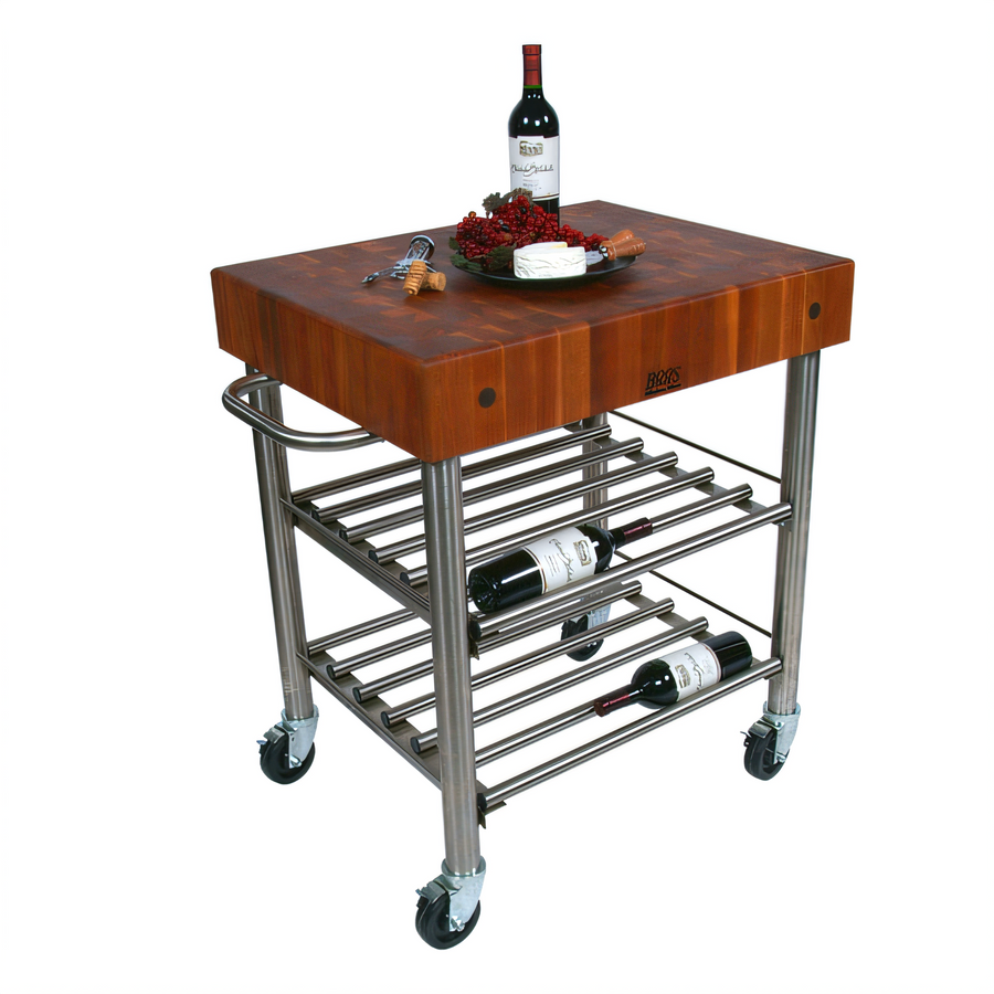 Product image #1 for John Boos Cucina D'Amico Walnut End Grain Wine Cart with Stainless Steel Base and Locking Casters