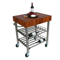 John Boos Cucina D'Amico Walnut End Grain Wine Cart with Stainless Steel Base and Locking Casters