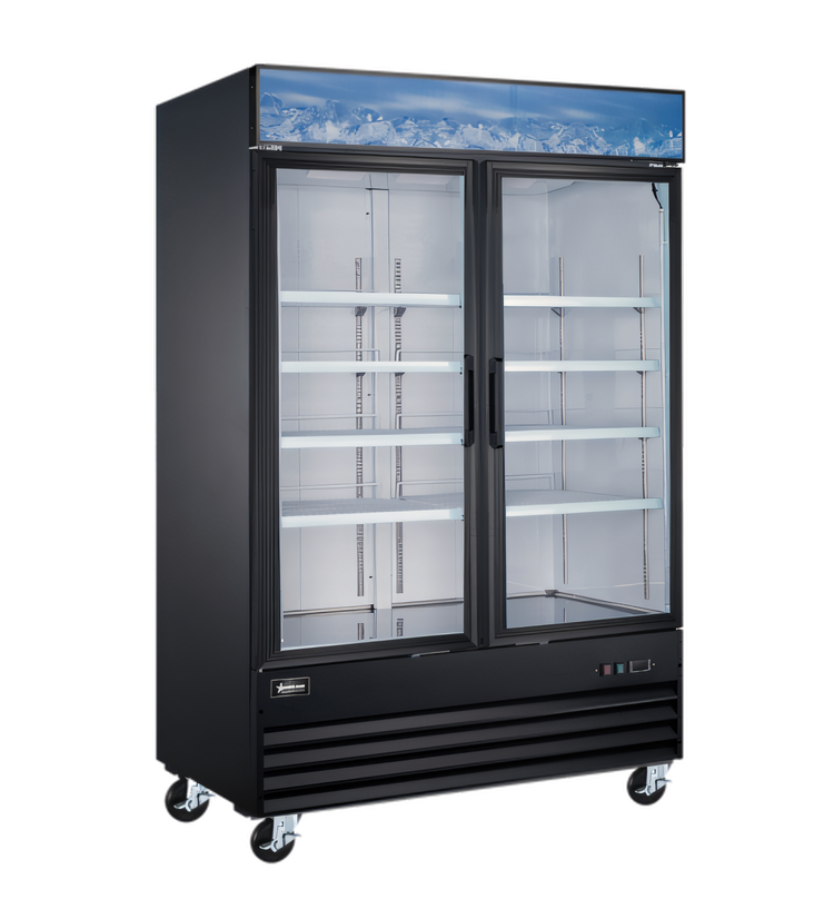Product image #1 for Two-Section Reach-In Glass Door Display Refrigerator, Bottom Mount, 45 Cu. Ft.