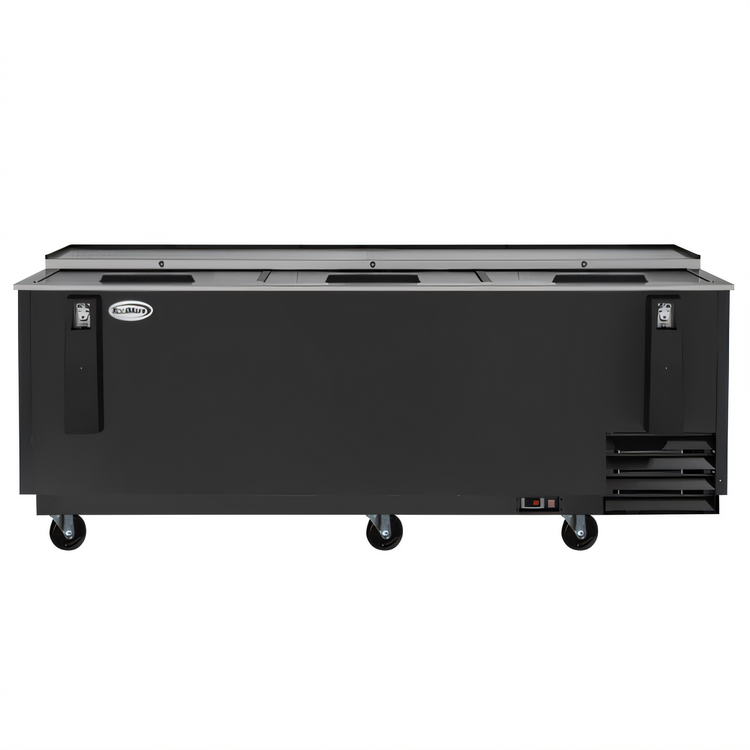 Product image #1 for KoolMore 95-Inch Black Commercial Bottle Cooler with 3 Sliding Doors and Built-In Opener, 30 Cu. Ft.