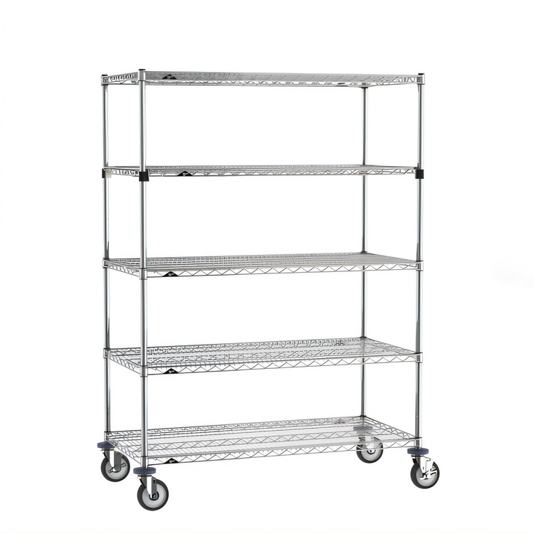 Product image #1 for Metro Super Erecta 5-Tier Wire Stem Caster Cart, 48 x 24 x 68 Inches, Chrome Plated