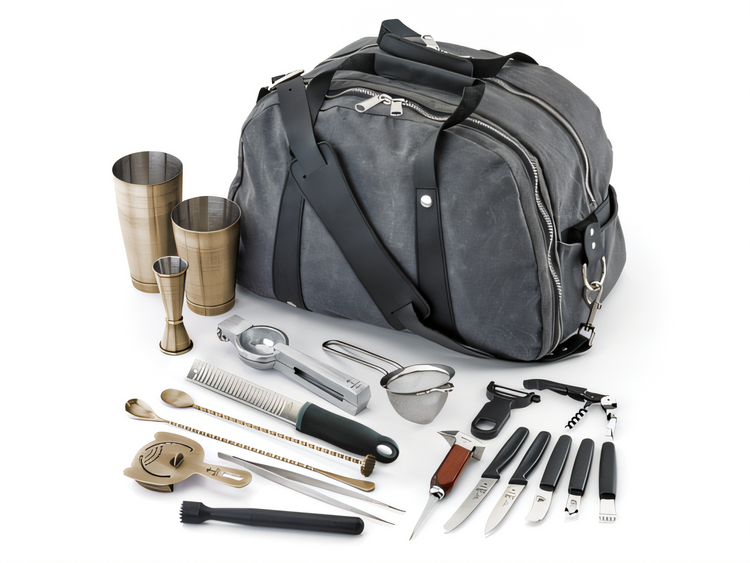 Product image #1 for Barfly Deluxe II 18-Piece Bartender Tool Set with Mixology Bag, Antique Gold-Plated Finish
