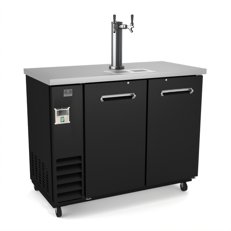 Product image #1 for Kelvinator Commercial 49-Inch Two-Door Draft Beer Cooler with Double-Faucet Tower, 12.5 Cu. Ft.