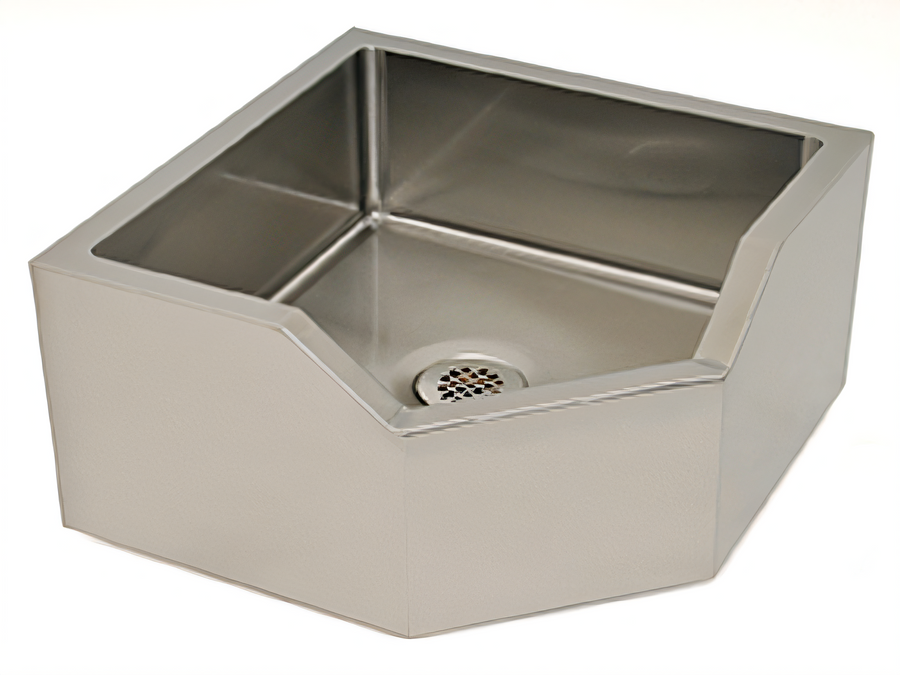 Product image #1 for Eagle Group Corner Floor-Mounted 304 Stainless Steel Mop Sink with Drop Edge, Full Skirt, and 24 x 24 x 8-Inch Bowl