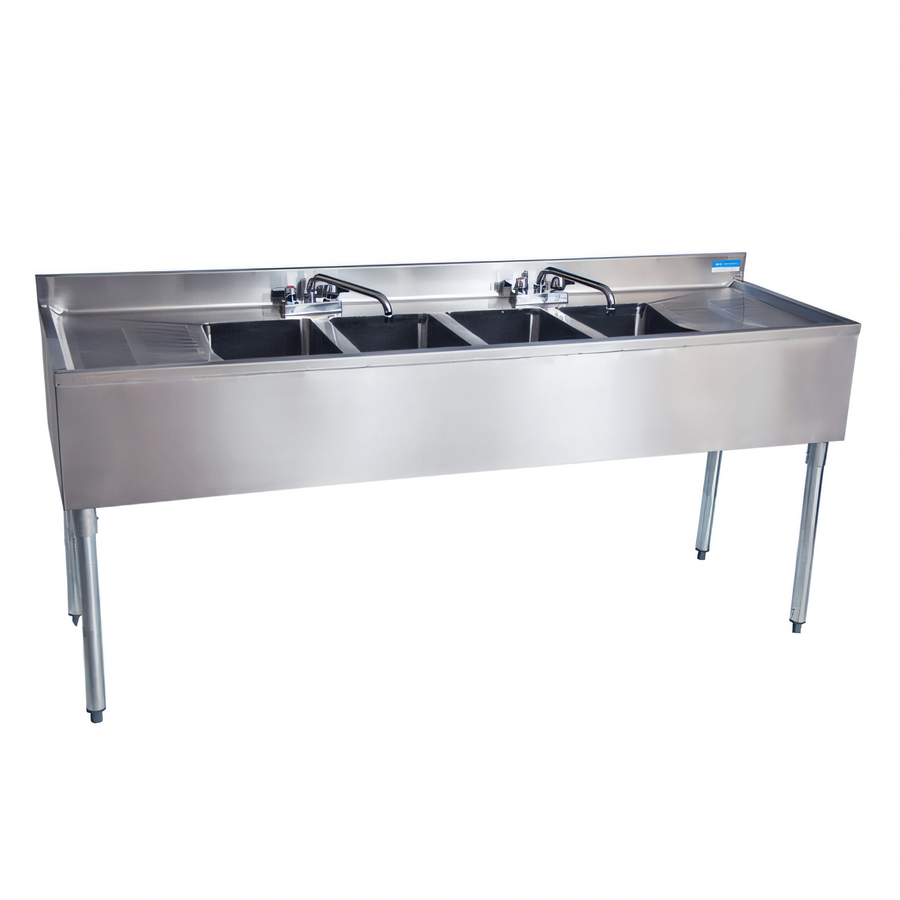 Product image #1 for BK Resources Slim-Line 4-Compartment Underbar Sink with Dual Drainboards and Faucets, 72 Inch Wide