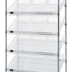 Thumbnail image #1 for Quantum WRS-7-110CL Stationary Wire Shelving Bin Unit, 7 Shelves, 18 Clear Bins, Chrome Finish, 36 x 18 x 74 Inches