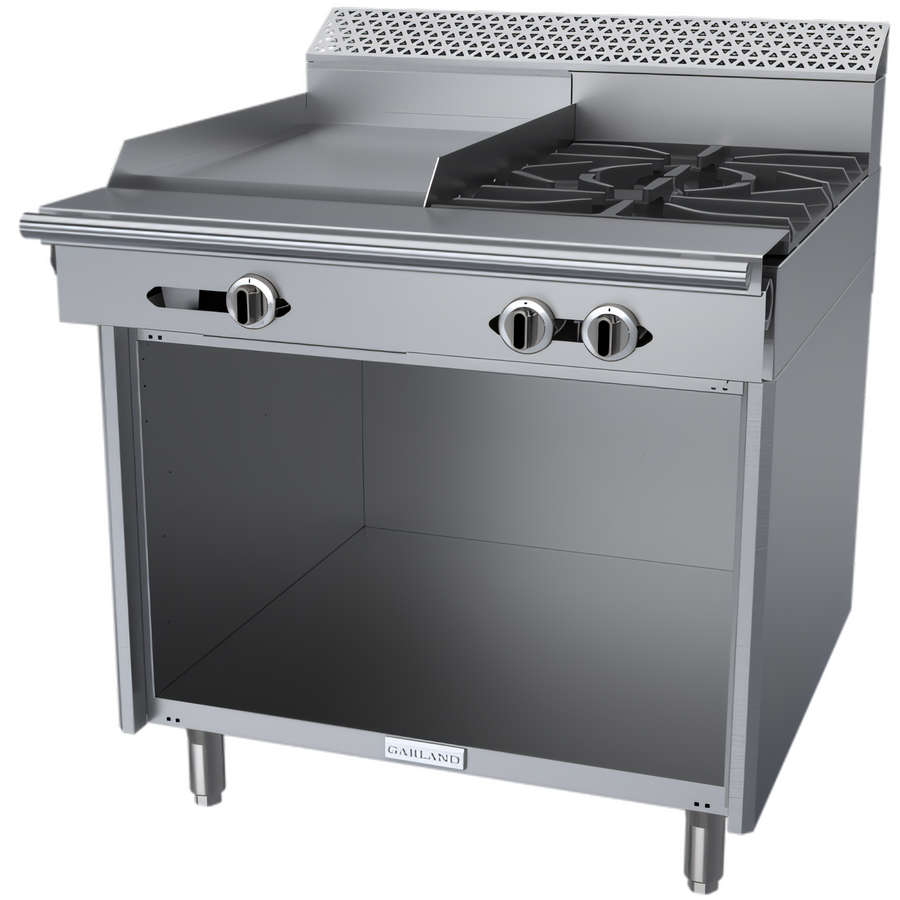 Product image #1 for Garland Cuisine Series 36-Inch Heavy Duty Natural Gas Commercial Range with 2 Open Burners and 18-Inch Thermostatic Griddle, Storage Base